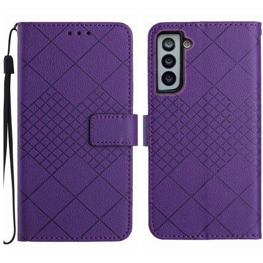 For Samsung Galaxy S21+ 5G Rhombic Grid Texture Leather Phone Case(Purple)