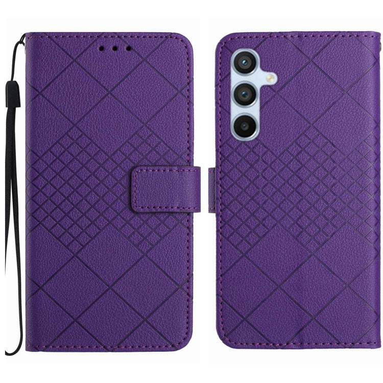 For Samsung Galaxy M55 5G Rhombic Grid Texture Leather Phone Case(Purple) by buy2fix
