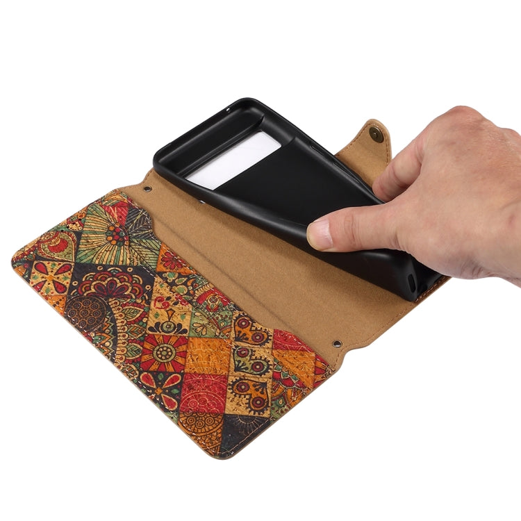 For Google Pixel 8 Pro Denior Flower Language Series Cork Fabric Oil Edge Leather Phone Case(Spring) - Google Cases by Denior | Online Shopping UK | buy2fix