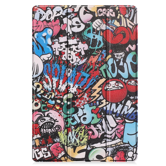 For Samsung Galaxy Tab S8+ / Tab S8 Plus / Tab S7 FE / Tab S7+ Custer Painted PU Leather Case with Sleep / Wake-up Function & 3-Fold Holder(Graffiti) by buy2fix