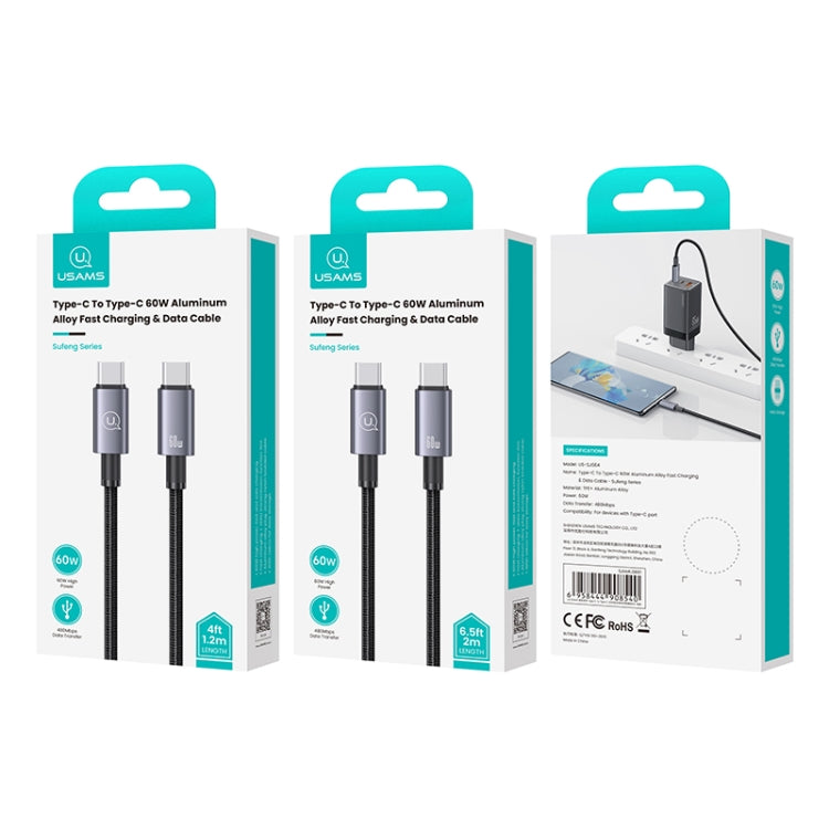 USAMS US-SJ661 Type-C To Type-C 60W Fast Charge Data Cable, Length: 1.2m(Black) - USB-C & Type-C Cable by USAMS | Online Shopping UK | buy2fix