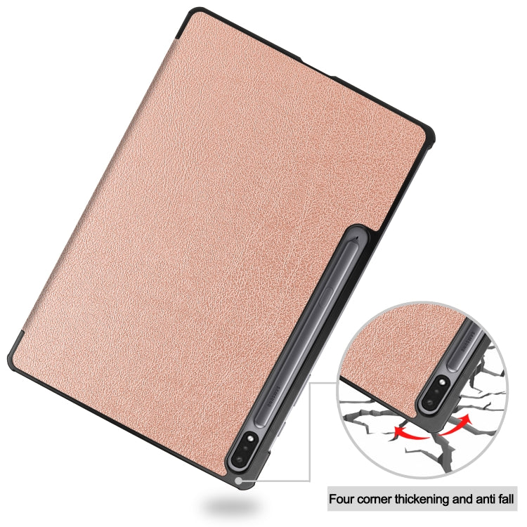 For Samsung Galaxy Tab S8+ / Tab S8 Plus / Tab S7 FE / Tab S7+ Custer Texture Smart PU Leather Case with Sleep / Wake-up Function & 3-Fold Holder(Rose Gold) by buy2fix