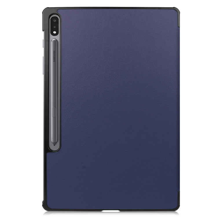 For Samsung Galaxy Tab S8+ / Tab S8 Plus / Tab S7 FE / Tab S7+ Custer Texture Smart PU Leather Case with Sleep / Wake-up Function & 3-Fold Holder(Dark Blue) by buy2fix