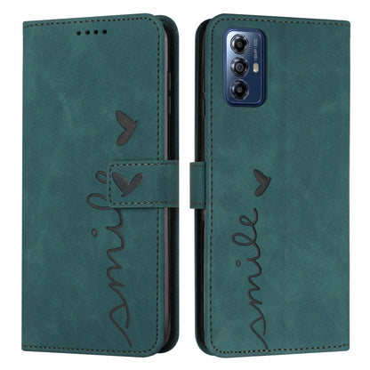 For Motorola Moto G Play 2024 Skin Feel Heart Embossed Leather Phone Case with Long Lanyard(Green) by buy2fix