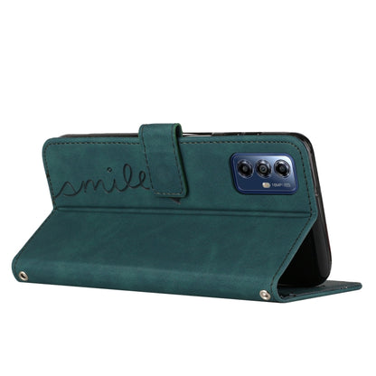 For Motorola Moto G Play 2024 Skin Feel Heart Embossed Leather Phone Case with Long Lanyard(Green) by buy2fix