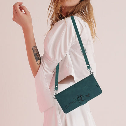 For Motorola Moto G Play 2024 Skin Feel Heart Embossed Leather Phone Case with Long Lanyard(Green) by buy2fix