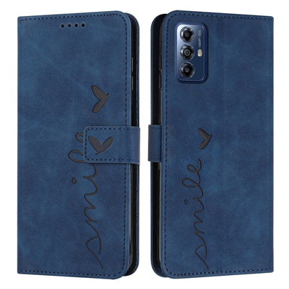 For Motorola Moto G Play 2024 Skin Feel Heart Embossed Leather Phone Case with Long Lanyard(Blue) by buy2fix