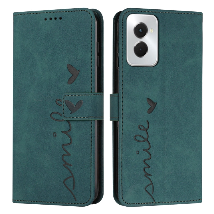 For Motorola Moto G Power 5G 2024 Skin Feel Heart Embossed Leather Phone Case with Long Lanyard(Green) by buy2fix