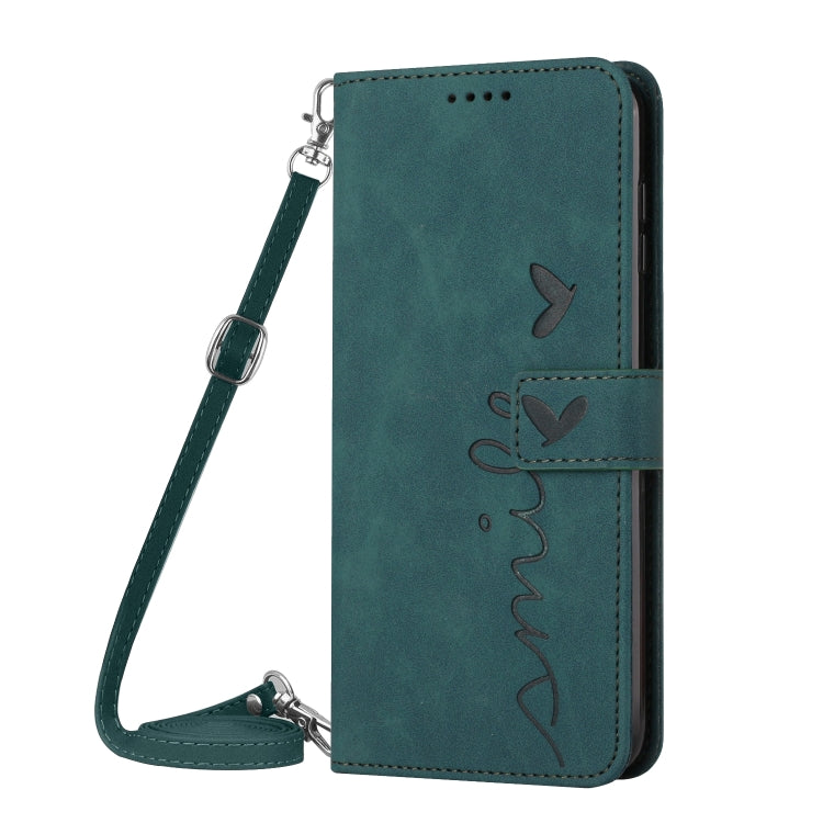 For Motorola Moto G Power 5G 2024 Skin Feel Heart Embossed Leather Phone Case with Long Lanyard(Green) by buy2fix