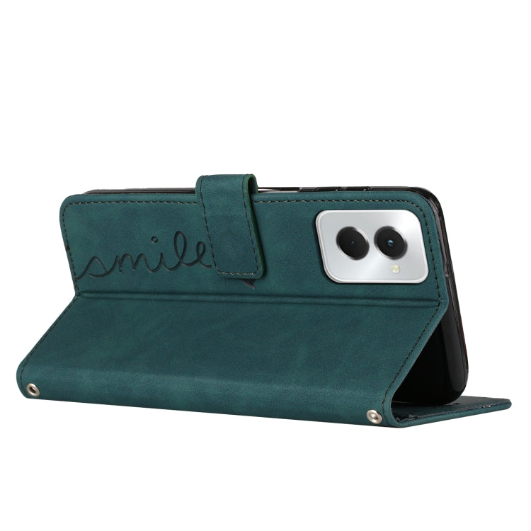 For Motorola Moto G Power 5G 2024 Skin Feel Heart Embossed Leather Phone Case with Long Lanyard(Green) by buy2fix