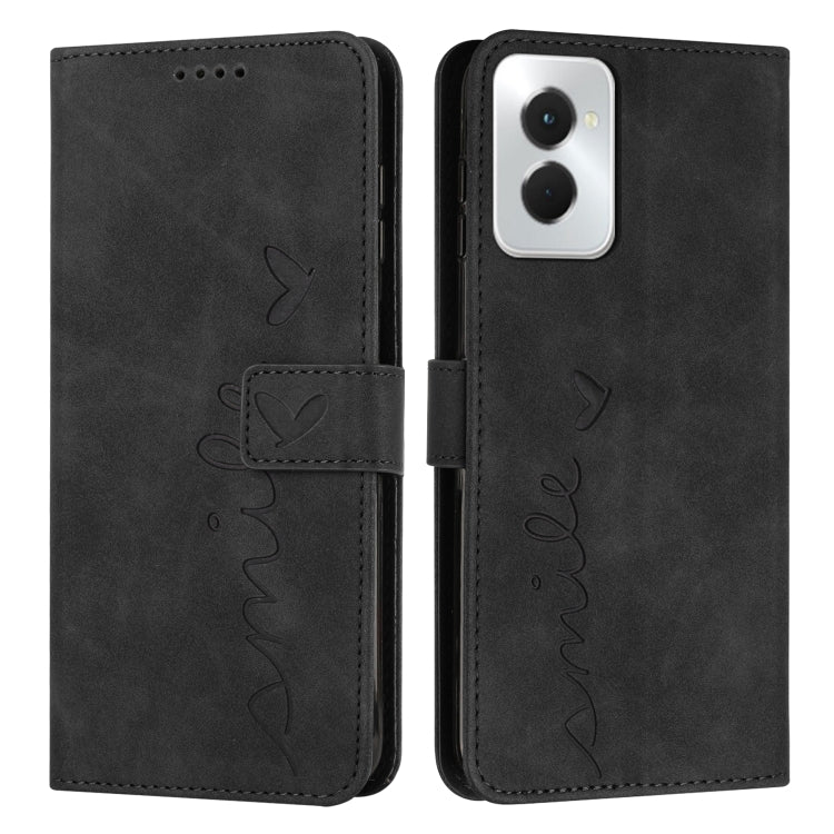 For Motorola Moto G Power 5G 2024 Skin Feel Heart Embossed Leather Phone Case with Long Lanyard(Black) by buy2fix
