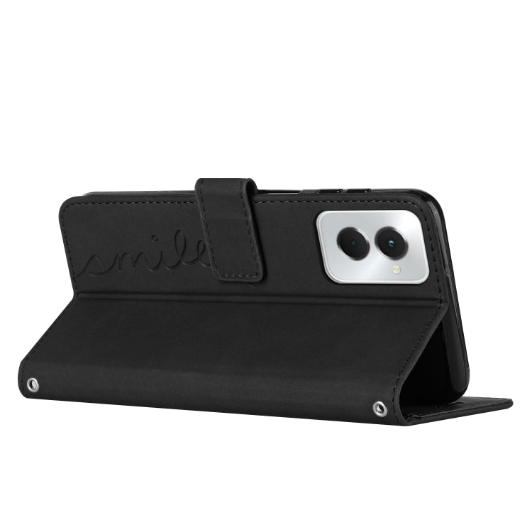 For Motorola Moto G Power 5G 2024 Skin Feel Heart Embossed Leather Phone Case with Long Lanyard(Black) by buy2fix