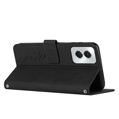 For Motorola Moto G Power 5G 2024 Skin Feel Heart Embossed Leather Phone Case with Long Lanyard(Black) by buy2fix