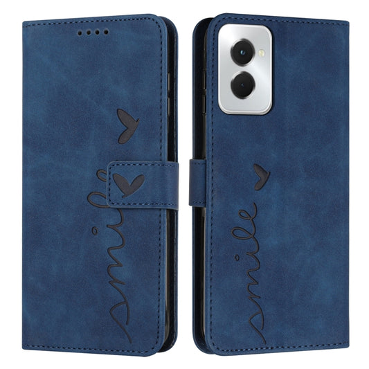 For Motorola Moto G Power 5G 2024 Skin Feel Heart Embossed Leather Phone Case with Long Lanyard(Blue) by buy2fix