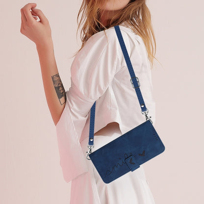 For Motorola Moto G Power 5G 2024 Skin Feel Heart Embossed Leather Phone Case with Long Lanyard(Blue) by buy2fix