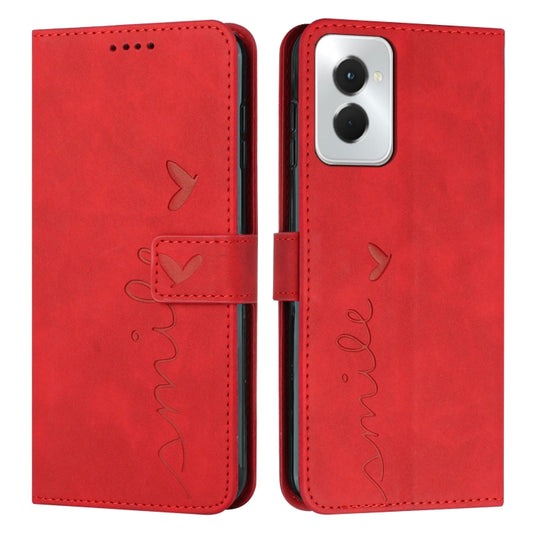 For Motorola Moto G Power 5G 2024 Skin Feel Heart Embossed Leather Phone Case with Long Lanyard(Red) by buy2fix