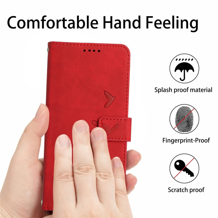 For Motorola Moto G Power 5G 2024 Skin Feel Heart Embossed Leather Phone Case with Long Lanyard(Red) by buy2fix