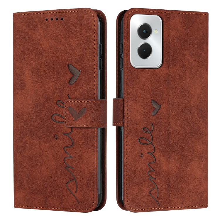 For Motorola Moto G Power 5G 2024 Skin Feel Heart Embossed Leather Phone Case with Long Lanyard(Brown) by buy2fix