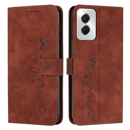 For Motorola Moto G Power 5G 2024 Skin Feel Heart Embossed Leather Phone Case with Long Lanyard(Brown) by buy2fix