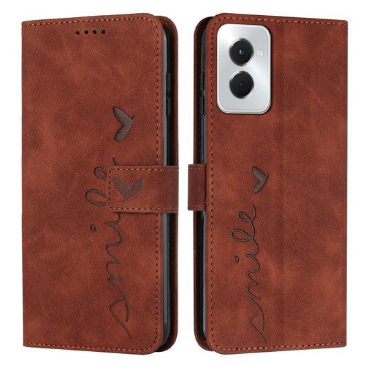 For Motorola Moto G Power 5G 2024 Skin Feel Heart Embossed Leather Phone Case with Long Lanyard(Brown) by buy2fix