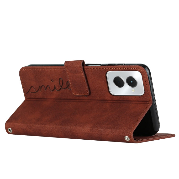 For Motorola Moto G Power 5G 2024 Skin Feel Heart Embossed Leather Phone Case with Long Lanyard(Brown) by buy2fix