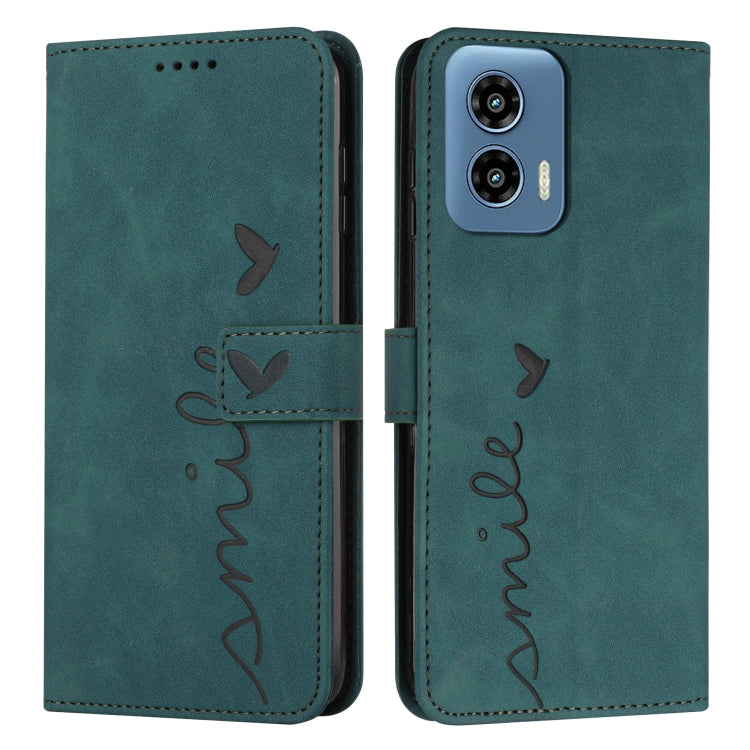 For Motorola Moto G Play 5G 2024 / G 5G 2024 Skin Feel Heart Embossed Leather Phone Case with Long Lanyard(Green) by buy2fix