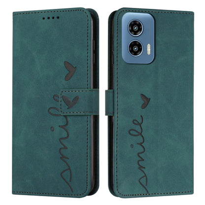 For Motorola Moto G Play 5G 2024 / G 5G 2024 Skin Feel Heart Embossed Leather Phone Case with Long Lanyard(Green) by buy2fix