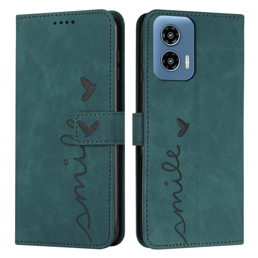 For Motorola Moto G Play 5G 2024 / G 5G 2024 Skin Feel Heart Embossed Leather Phone Case with Long Lanyard(Green) by buy2fix