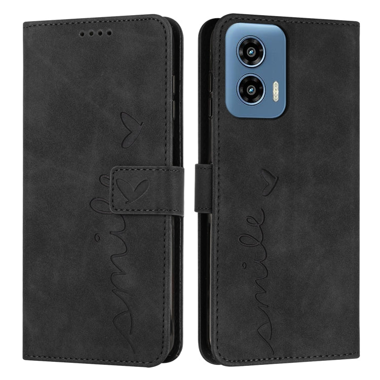 For Motorola Moto G Play 5G 2024 / G 5G 2024 Skin Feel Heart Embossed Leather Phone Case with Long Lanyard(Black) by buy2fix