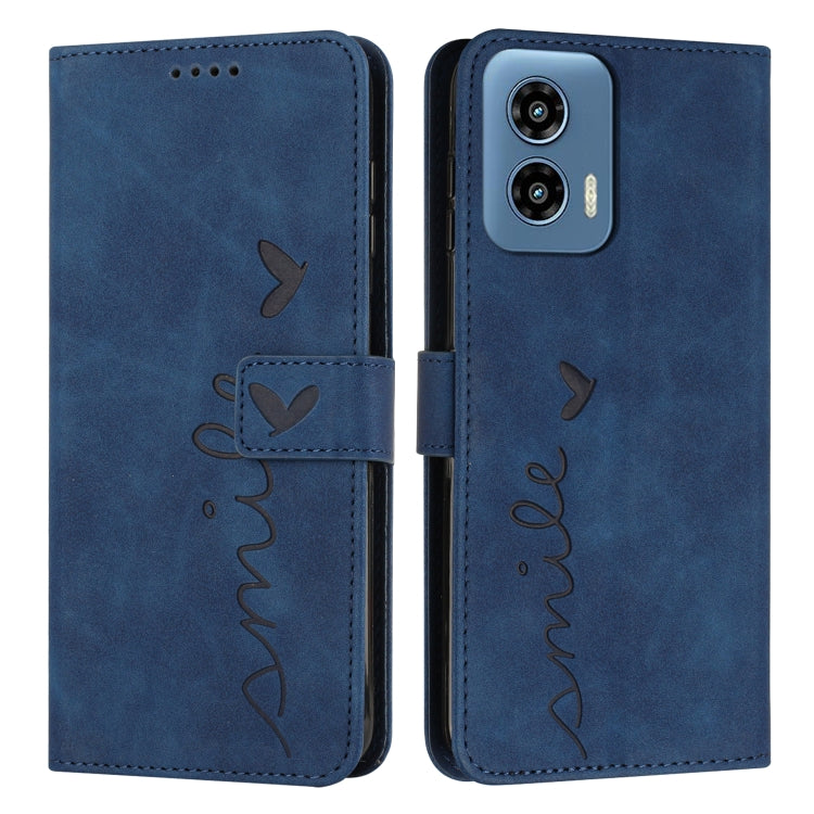 For Motorola Moto G Play 5G 2024 / G 5G 2024 Skin Feel Heart Embossed Leather Phone Case with Long Lanyard(Blue) by buy2fix