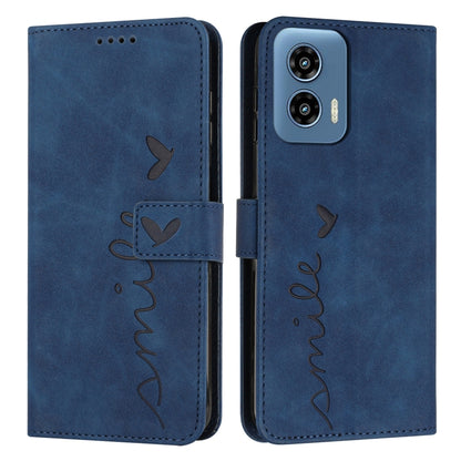 For Motorola Moto G Play 5G 2024 / G 5G 2024 Skin Feel Heart Embossed Leather Phone Case with Long Lanyard(Blue) by buy2fix