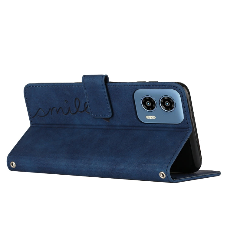 For Motorola Moto G Play 5G 2024 / G 5G 2024 Skin Feel Heart Embossed Leather Phone Case with Long Lanyard(Blue) by buy2fix