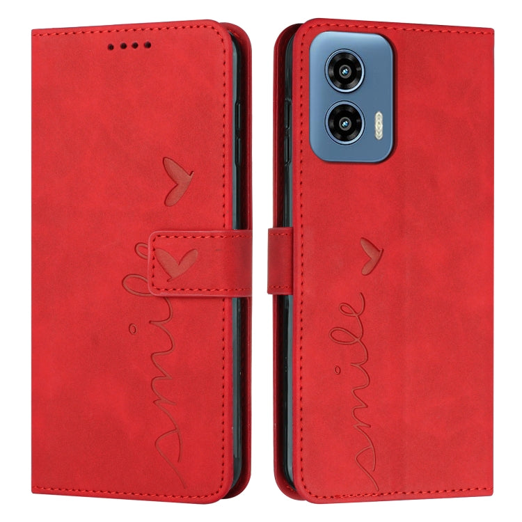 For Motorola Moto G Play 5G 2024 / G 5G 2024 Skin Feel Heart Embossed Leather Phone Case with Long Lanyard(Red) by buy2fix