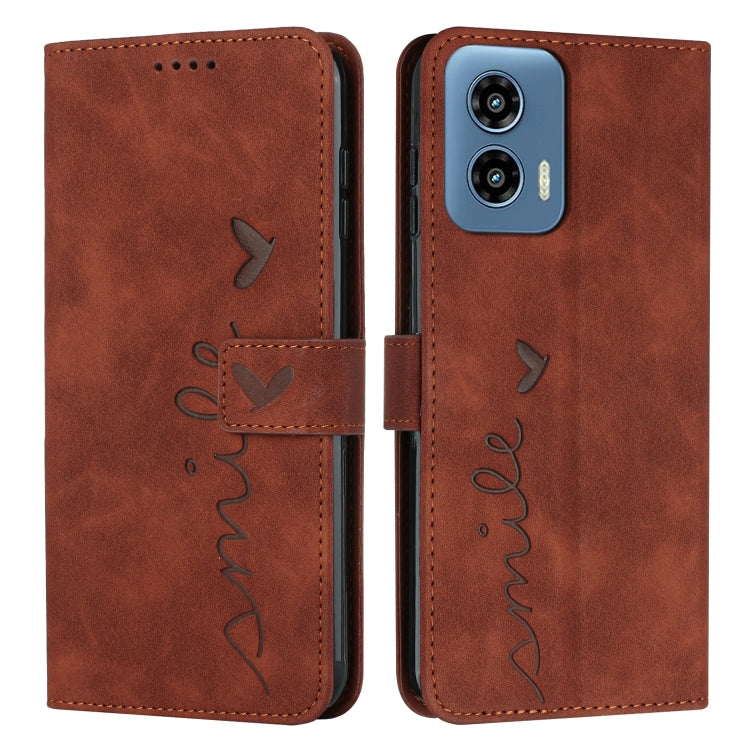 For Motorola Moto G Play 5G 2024 / G 5G 2024 Skin Feel Heart Embossed Leather Phone Case with Long Lanyard(Brown) by buy2fix