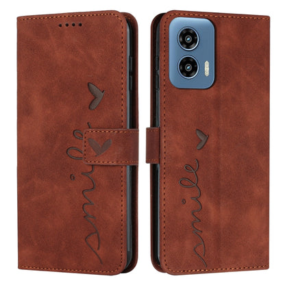 For Motorola Moto G Play 5G 2024 / G 5G 2024 Skin Feel Heart Embossed Leather Phone Case with Long Lanyard(Brown) by buy2fix