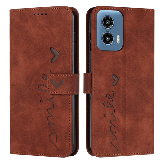 For Motorola Moto G Play 5G 2024 / G 5G 2024 Skin Feel Heart Embossed Leather Phone Case with Long Lanyard(Brown) by buy2fix