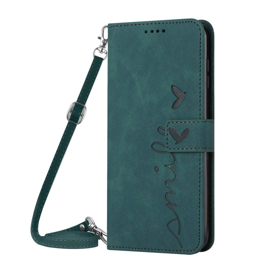For Motorola Edge 50 Ultra Skin Feel Heart Embossed Leather Phone Case with Long Lanyard(Green) by buy2fix