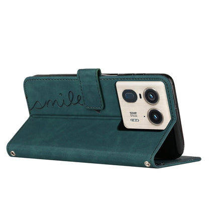 For Motorola Edge 50 Ultra Skin Feel Heart Embossed Leather Phone Case with Long Lanyard(Green) by buy2fix