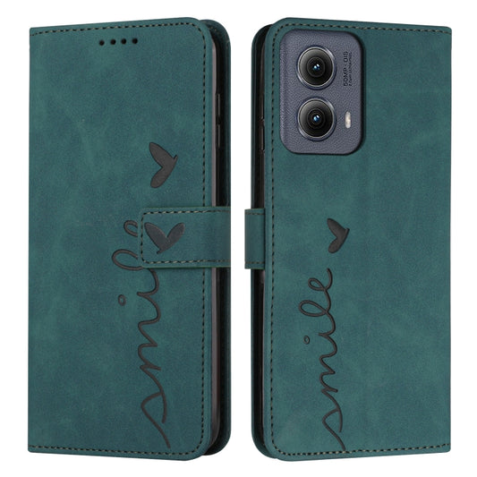 For Motorola Edge 5G 2024 Skin Feel Heart Embossed Leather Phone Case with Long Lanyard(Green) by buy2fix