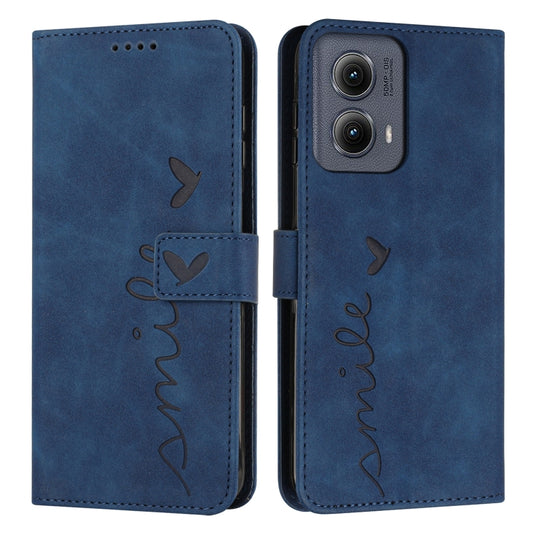 For Motorola Edge 5G 2024 Skin Feel Heart Embossed Leather Phone Case with Long Lanyard(Blue) by buy2fix