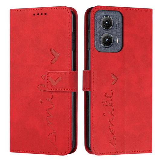 For Motorola Edge 5G 2024 Skin Feel Heart Embossed Leather Phone Case with Long Lanyard(Red) by buy2fix