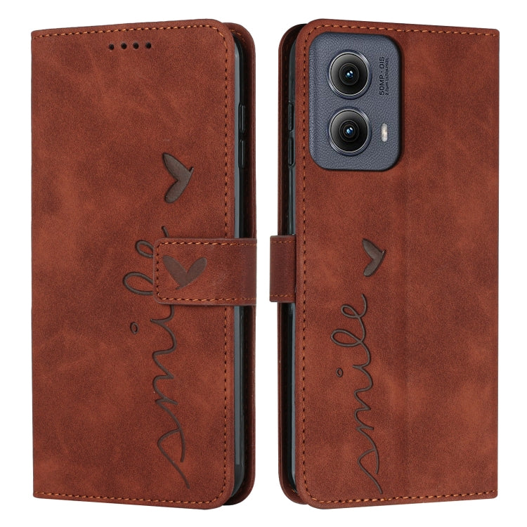 For Motorola Edge 5G 2024 Skin Feel Heart Embossed Leather Phone Case with Long Lanyard(Brown) by buy2fix