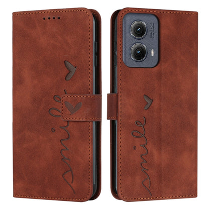 For Motorola Edge 5G 2024 Skin Feel Heart Embossed Leather Phone Case with Long Lanyard(Brown) by buy2fix