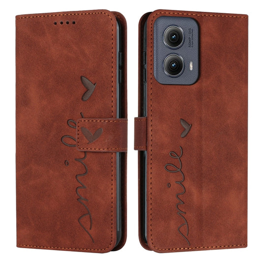 For Motorola Edge 5G 2024 Skin Feel Heart Embossed Leather Phone Case with Long Lanyard(Brown) by buy2fix