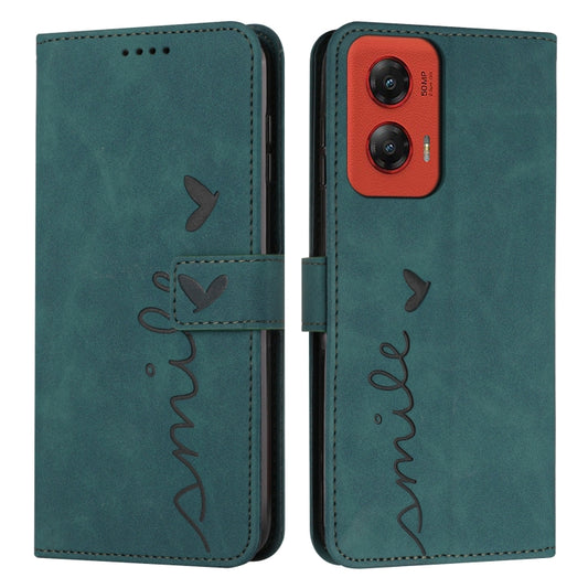 For Motorola Moto G Stylus 5G 2024 Skin Feel Heart Embossed Leather Phone Case with Long Lanyard(Green) by buy2fix