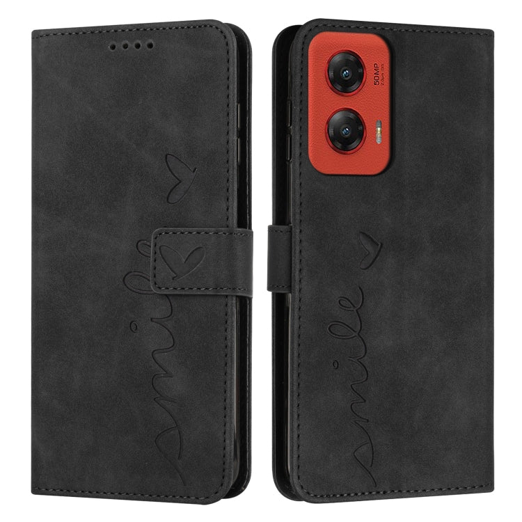 For Motorola Moto G Stylus 5G 2024 Skin Feel Heart Embossed Leather Phone Case with Long Lanyard(Black) by buy2fix