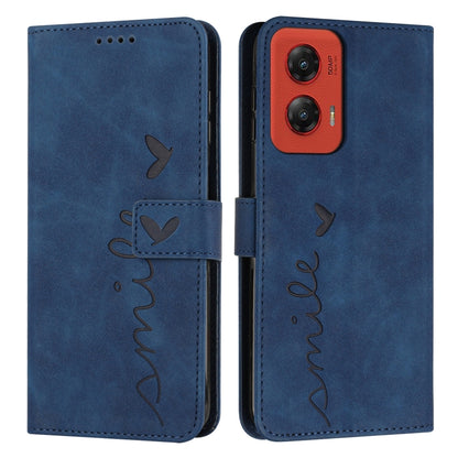 For Motorola Moto G Stylus 5G 2024 Skin Feel Heart Embossed Leather Phone Case with Long Lanyard(Blue) by buy2fix