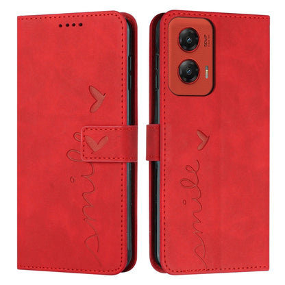 For Motorola Moto G Stylus 5G 2024 Skin Feel Heart Embossed Leather Phone Case with Long Lanyard(Red) by buy2fix