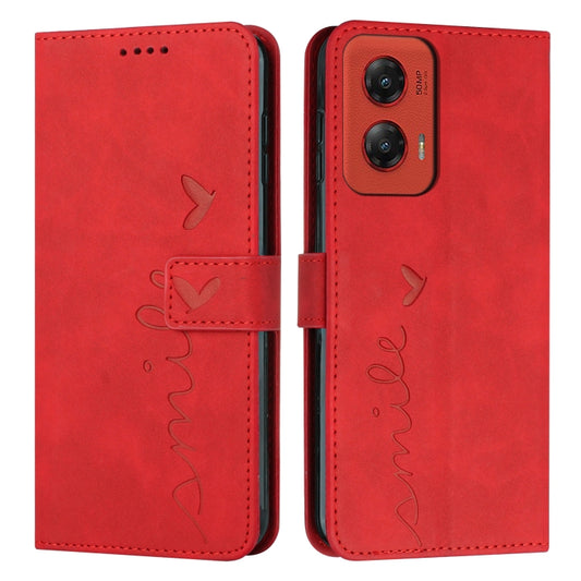 For Motorola Moto G Stylus 5G 2024 Skin Feel Heart Embossed Leather Phone Case with Long Lanyard(Red) by buy2fix