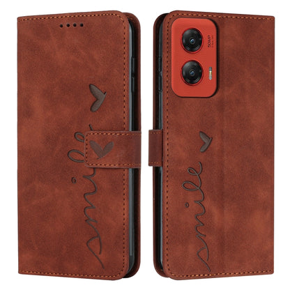 For Motorola Moto G Stylus 5G 2024 Skin Feel Heart Embossed Leather Phone Case with Long Lanyard(Brown) by buy2fix